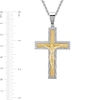 Thumbnail Image 1 of Men's Multi-Finish Crucifix Cross Pendant in Stainless Steel and Yellow Ion Plate - 24"