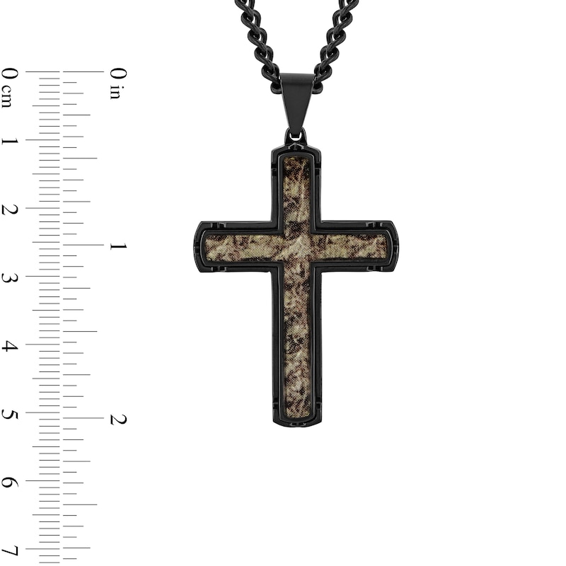 Men's Camouflage Carbon Fiber Cross Pendant in Stainless Steel with Black Ion Plate - 24"