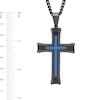 Thumbnail Image 1 of Men's Inlay Cross Pendant in Stainless Steel with Black and Blue Ion Plate - 24"