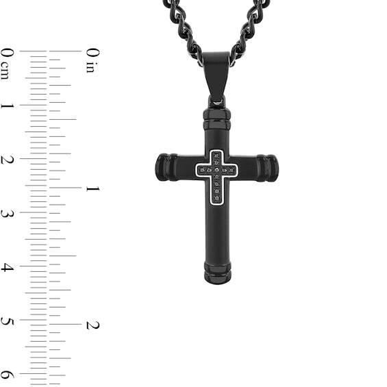 Men's 1/20 CT. T.w. Black Diamond Mini Cross Inlay Pendant in Stainless Steel with Black Ion Plate - 24"