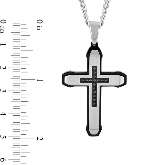 Men's 1/6 CT. T.w. Black Diamond Mini-Cross Inlay Outline Pendant in Stainless Steel and Black Ion Plate - 24"