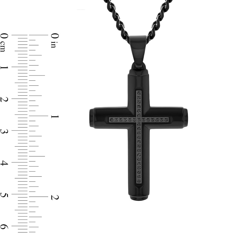 Men's 1/6 CT. T.W. Black Diamond Cross Pendant in Stainless Steel with Black Ion Plate - 24"
