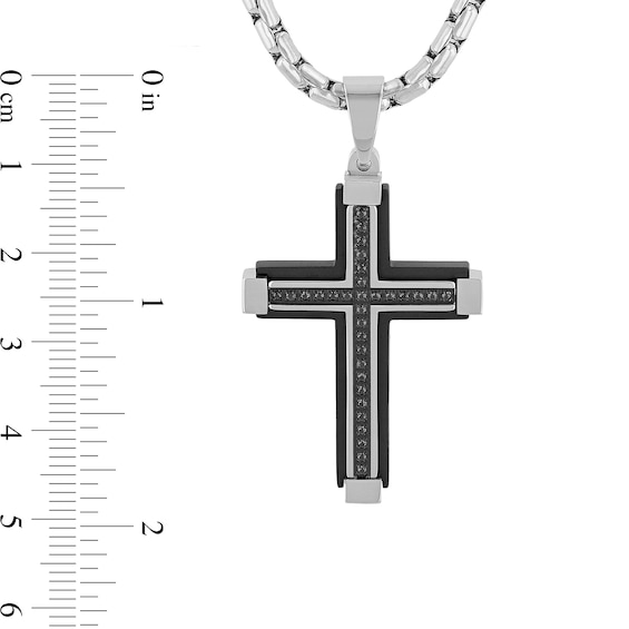 Men's 1/6 CT. T.w. Black Diamond Cross Pendant in Stainless Steel and Black Ion Plate - 24"