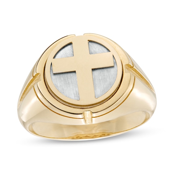 Cross Signet Ring in 10K Two-Tone Gold
