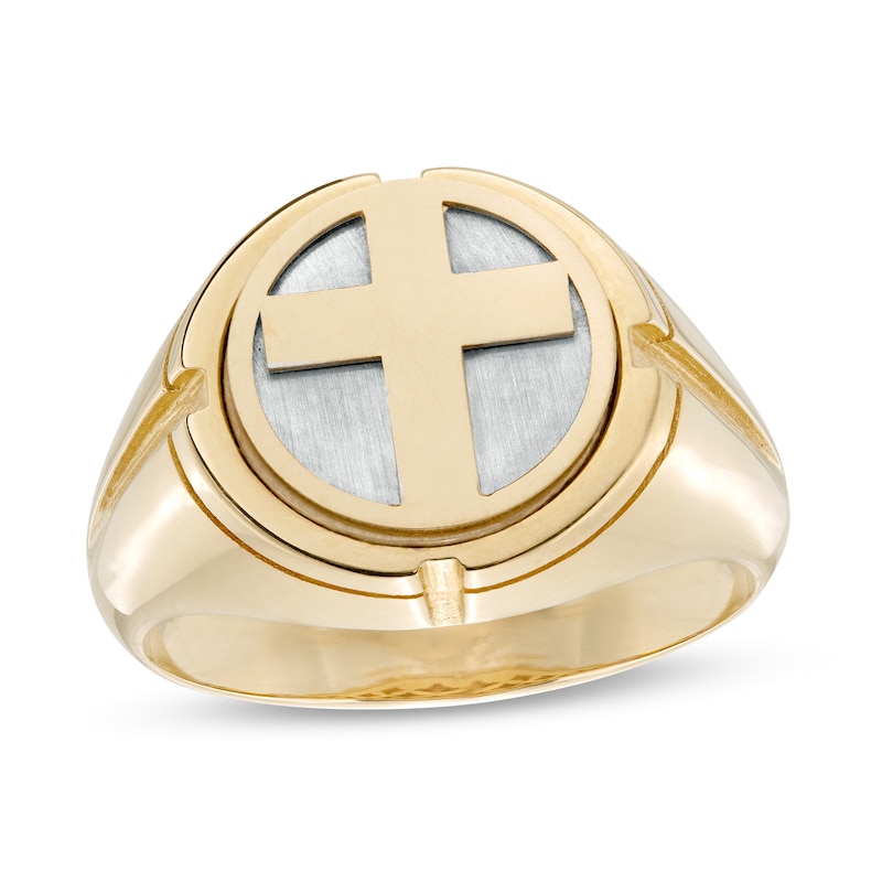 Main Image 1 of Men's Cross Signet Ring in 10K Two-Tone Gold