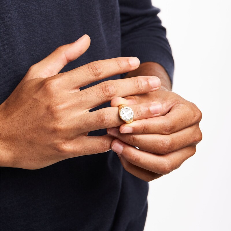 Main Image 2 of Men's Cross Signet Ring in 10K Two-Tone Gold