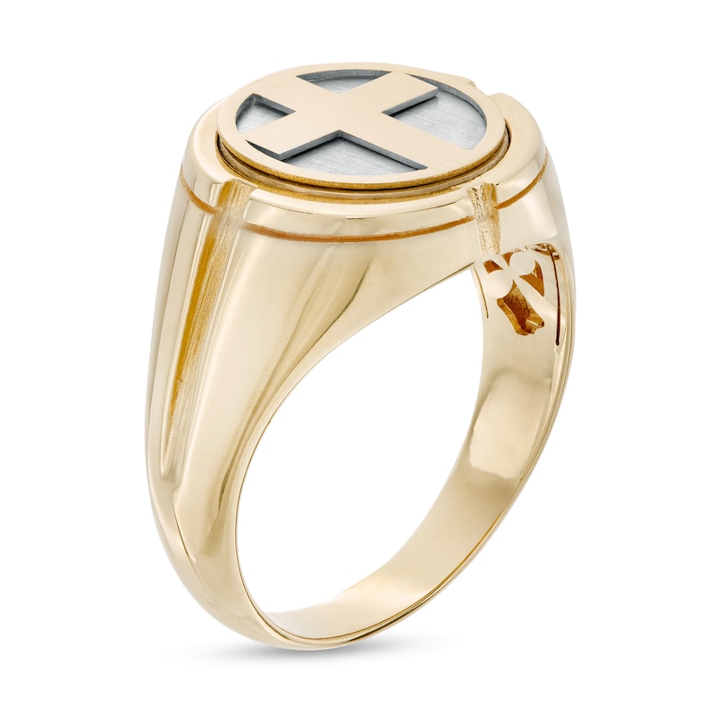 Main Image 3 of Men's Cross Signet Ring in 10K Two-Tone Gold