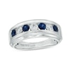 Thumbnail Image 0 of TRUE Lab-Created Diamonds by Vera Wang Love Men's 1/2 CT. T.W. with Blue Sapphires Wedding Band in 14K White Gold