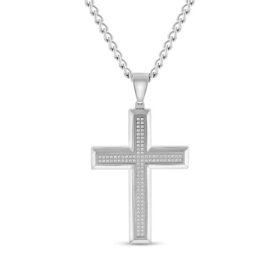 Men's 1/2 CT. T.w. Diamond Double Row Cross Pendant in Stainless Steel - 24"