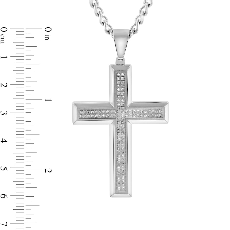 Men's 1/2 CT. T.W. Diamond Double Row Cross Pendant in Stainless Steel - 24"