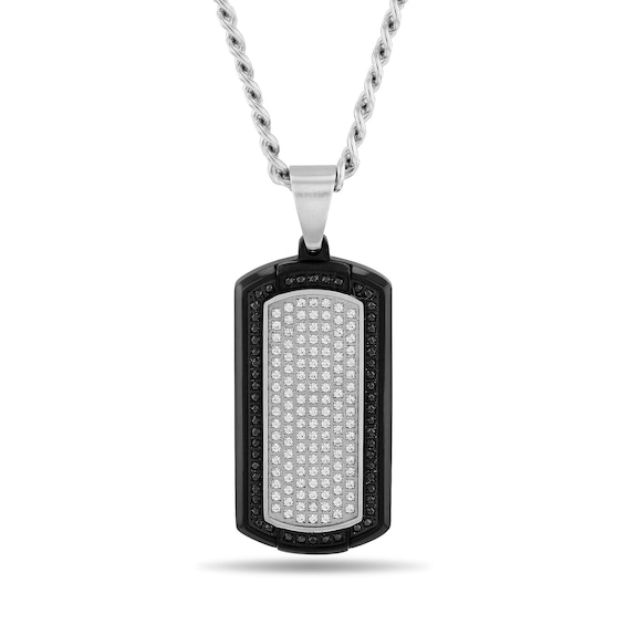 Men's 7/8 CT. T.w. Black and White Diamond Dog Tag Pendant in Stainless Steel and Black Ion Plate - 24