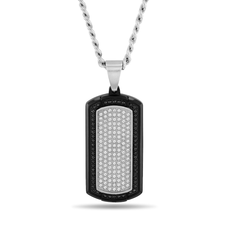 Men's 7/8 CT. T.W. Black and White Diamond Dog Tag Pendant in Stainless Steel and Black Ion Plate - 24