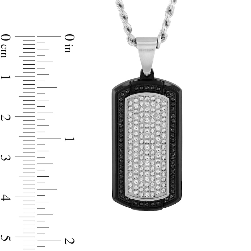 Men's 7/8 CT. T.W. Black and White Diamond Dog Tag Pendant in Stainless Steel and Black Ion Plate - 24