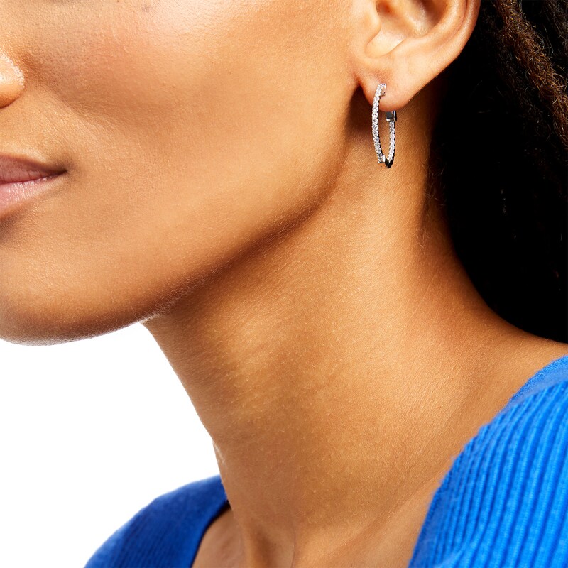 Main Image 2 of 1/2 CT. T.W. Diamond Inside-Out Hoop Earrings in 14K White Gold