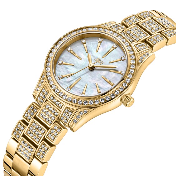 Ladies' JBW Cristal Spectra Diamond and Crystal Accent 18K Gold Plate Watch with Mother-of-Pearl Dial (Model: J6392A)
