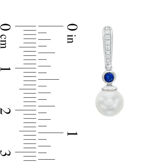 Vera Wang Love Collection 7.5mm Freshwater Cultured Pearl, Blue Sapphire and Diamond Drop Earrings in 10K White Gold