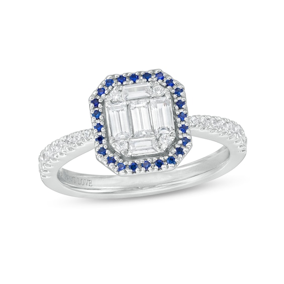 Vera Wang Love Collection 1/2 CT. T.w. Multi-Diamond and Blue Sapphire Frame Ring in 10K White Gold