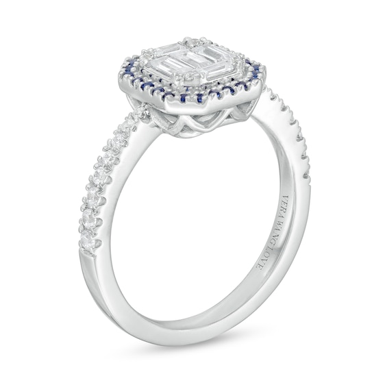 Vera Wang Love Collection 1/2 CT. T.w. Multi-Diamond and Blue Sapphire Frame Ring in 10K White Gold