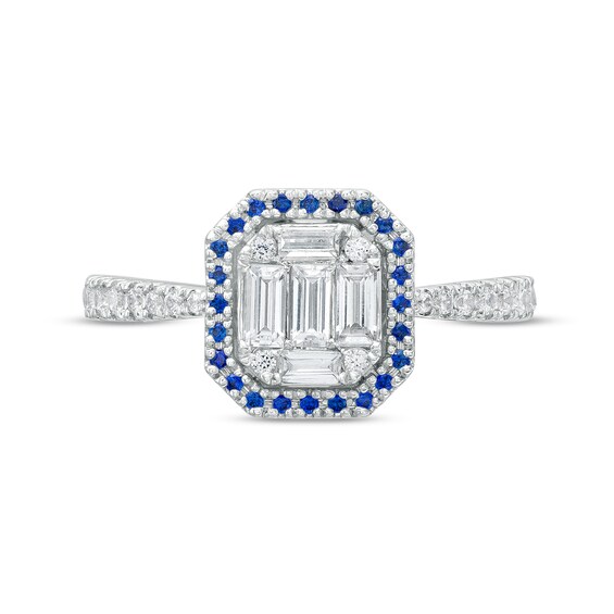 Vera Wang Love Collection 1/2 CT. T.w. Multi-Diamond and Blue Sapphire Frame Ring in 10K White Gold