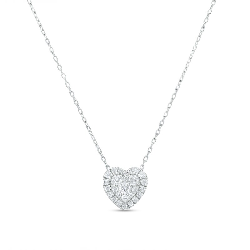 Main Image 1 of 1/2 CT. T.W. Certified Heart-Shaped Lab-Grown Multi-Diamond Frame Necklace in 14K White Gold (F/SI2)