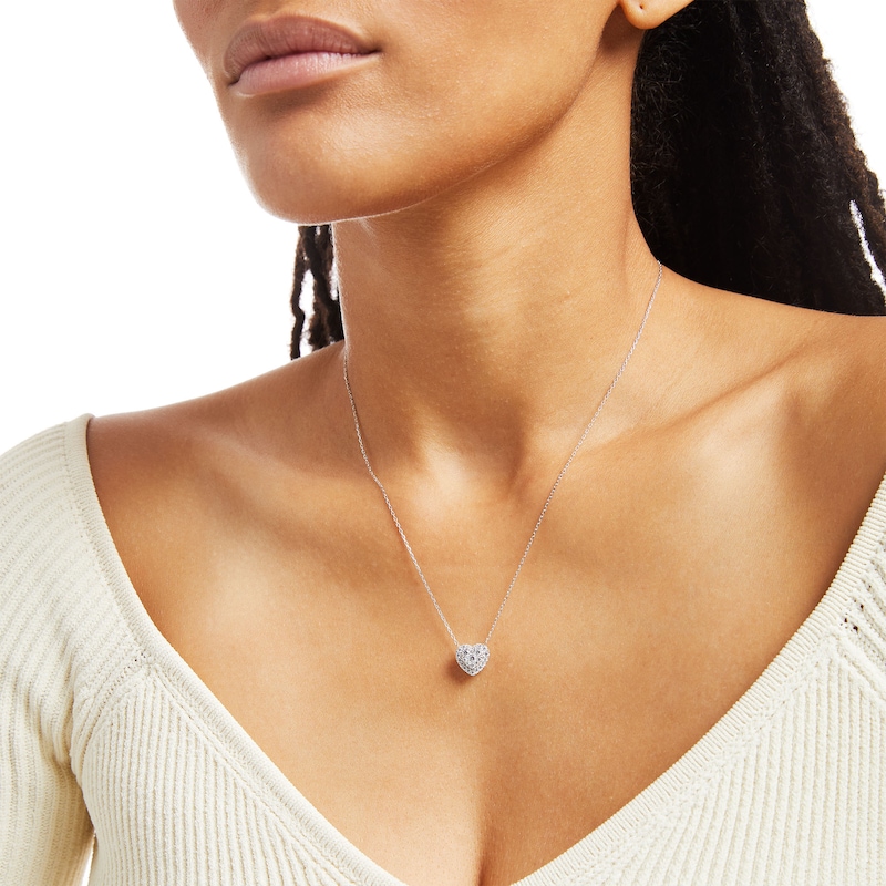 Main Image 2 of 1/2 CT. T.W. Certified Heart-Shaped Lab-Grown Multi-Diamond Frame Necklace in 14K White Gold (F/SI2)
