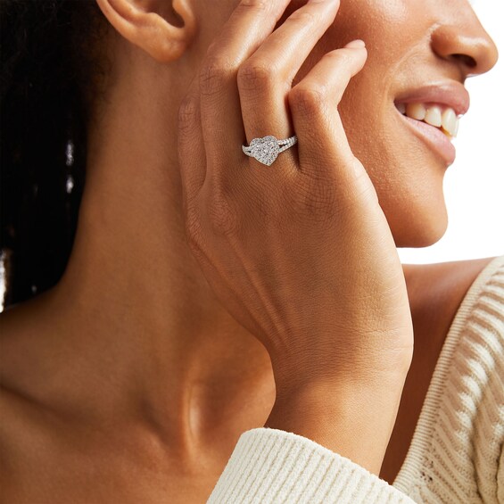 3/4 CT. T.w. Heart-Shaped Lab-Grown Multi-Diamond Frame Split Shank Ring in 14K White Gold (F/Si2)