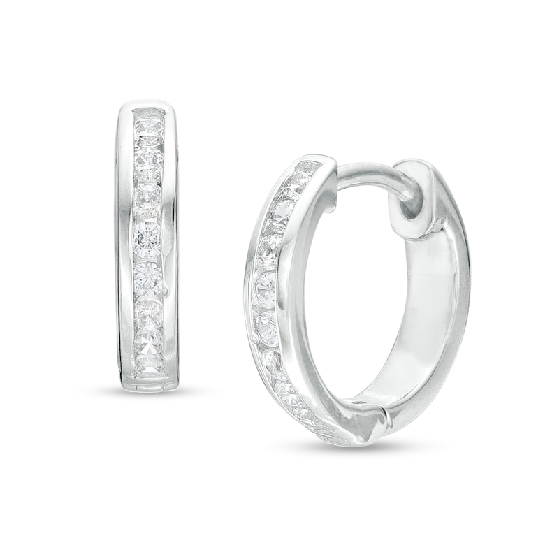 Main Image 1 of 1/4 CT. T.W. Diamond Huggie Hoop Earrings in 10K White Gold