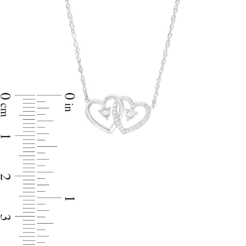 Main Image 3 of 1/15 CT. T.W. Diamond Interlocking Hearts Necklace in Sterling Silver