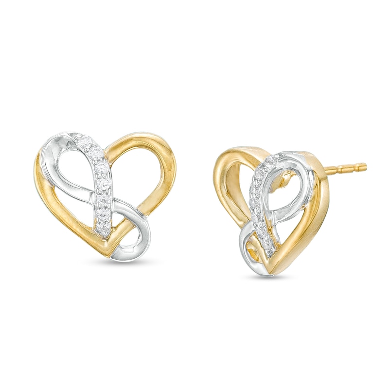 Main Image 1 of 1/10 CT. T.W. Diamond Infinity Heart Interlocking Stud Earrings in Sterling Silver and 14K Gold Plate