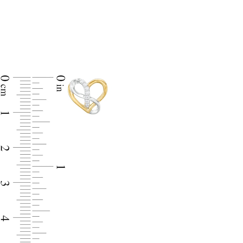 Main Image 3 of 1/10 CT. T.W. Diamond Infinity Heart Interlocking Stud Earrings in Sterling Silver and 14K Gold Plate