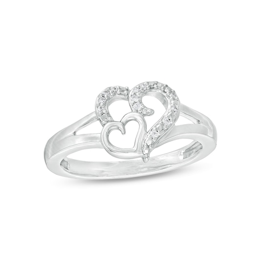1/20 CT. T.w. Diamond Double Heart Open Shank Ring in Sterling Silver