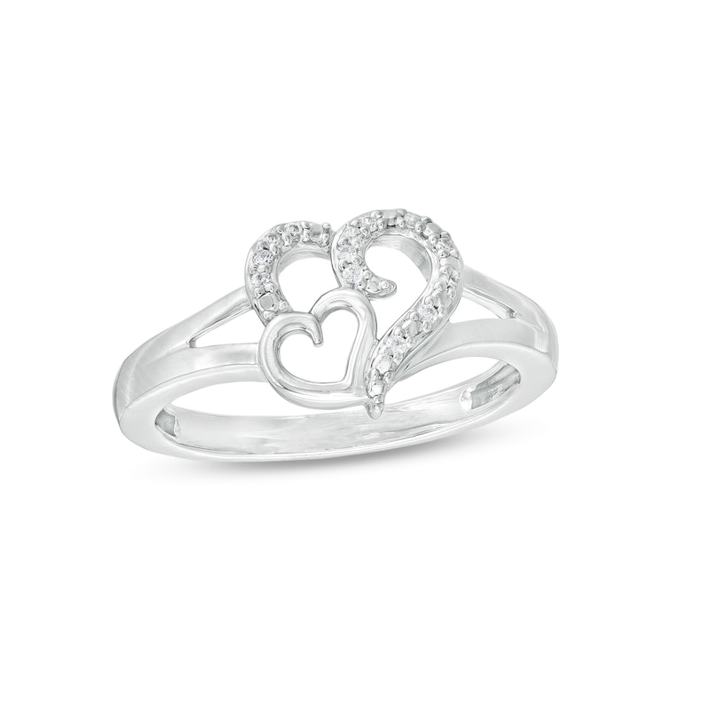 Main Image 1 of 1/20 CT. T.W. Diamond Double Heart Open Shank Ring in Sterling Silver