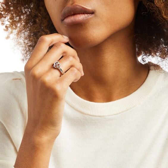 1/20 CT. T.w. Diamond Double Heart Open Shank Ring in Sterling Silver