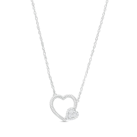 1/8 CT. T.W Diamond Double Heart Necklace in Sterling Silver