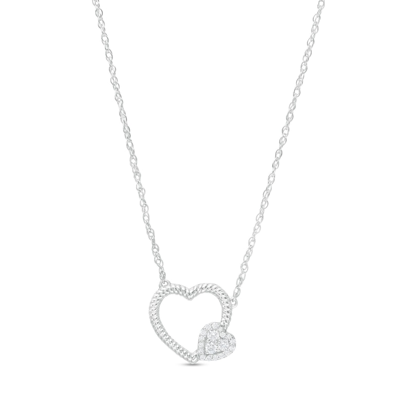 Main Image 1 of 1/8 CT. T.W Diamond Double Heart Necklace in Sterling Silver