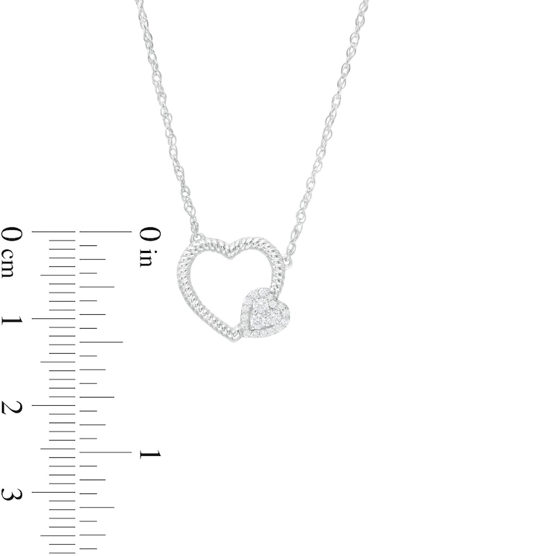 Main Image 3 of 1/8 CT. T.W Diamond Double Heart Necklace in Sterling Silver