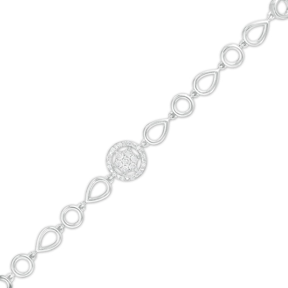 1/20 CT. T.w. Diamond Open Circle and Teardrop Alternating Bracelet in Sterling Silver - 7.25"
