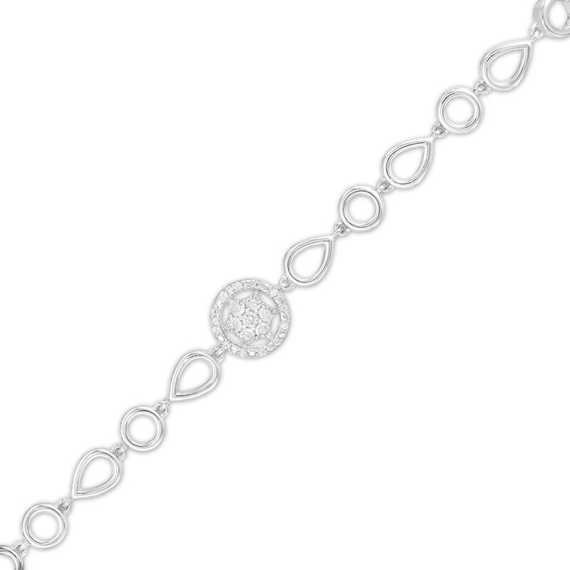 Main Image 1 of 1/20 CT. T.W. Diamond Open Circle and Teardrop Alternating Bracelet in Sterling Silver - 7.25"