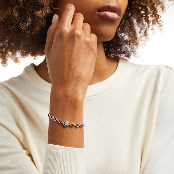 1/20 CT. T.w. Diamond Open Circle and Teardrop Alternating Bracelet in Sterling Silver - 7.25"