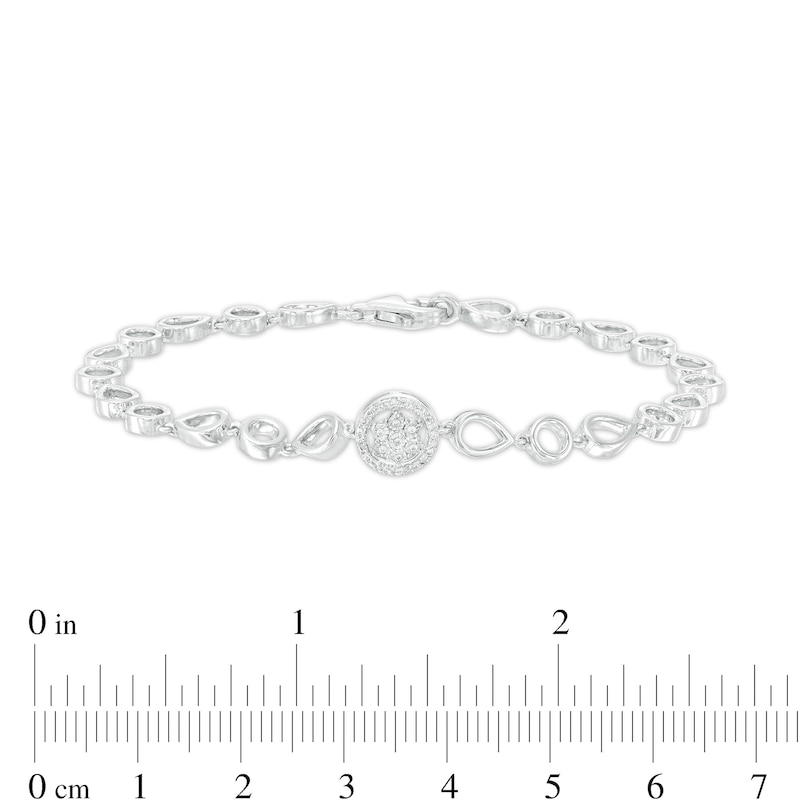 Main Image 4 of 1/20 CT. T.W. Diamond Open Circle and Teardrop Alternating Bracelet in Sterling Silver - 7.25"