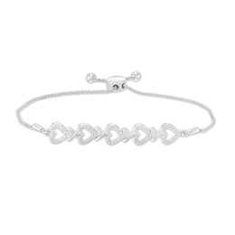 1/20 CT. T.W. Diamond Five Open Hearts Bolo Bracelet in Sterling Silver - 9.5"