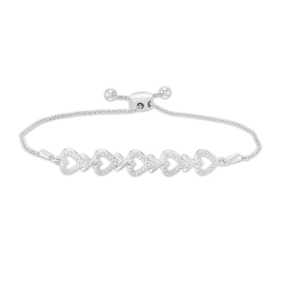 1/20 CT. T.w. Diamond Five Open Hearts Bolo Bracelet in Sterling Silver - 9.5"