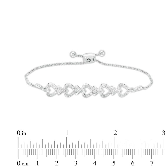 1/20 CT. T.w. Diamond Five Open Hearts Bolo Bracelet in Sterling Silver - 9.5"