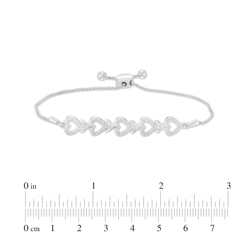Main Image 3 of 1/20 CT. T.W. Diamond Five Open Hearts Bolo Bracelet in Sterling Silver - 9.5"