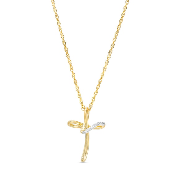 Diamond Accent Loop Cross Pendant in Sterling Silver with 14K Gold Plate