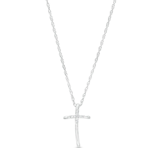 Diamond Accent Curved Cross Pendant in Sterling Silver