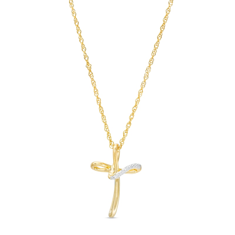 Diamond Accent Loop Cross Pendant in Sterling Silver with 14K Gold Plate