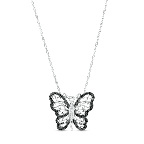 1/8 CT. T.w. Black and White Diamond Butterfly Necklace in Sterling Silver