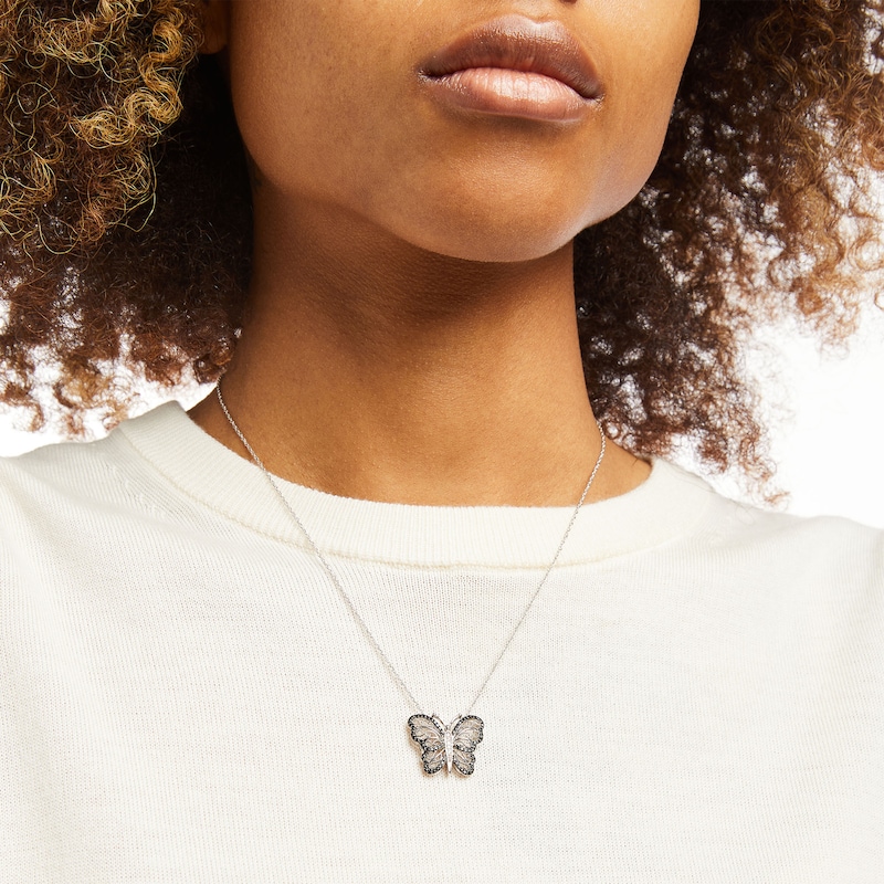 Main Image 2 of 1/8 CT. T.W. Black and White Diamond Butterfly Necklace in Sterling Silver