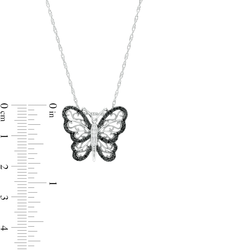 Main Image 3 of 1/8 CT. T.W. Black and White Diamond Butterfly Necklace in Sterling Silver